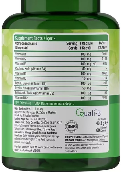 Vitamin B Complex 60 Kapsül fiyatları