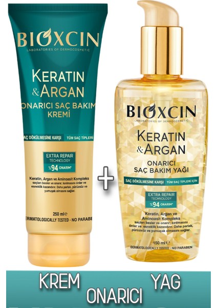 Keratin & Argan Onarıcı Saç Bakım Kremi 250 ml + Keratin & Argan Onarıcı Saç Bakım Yağı 150 ml