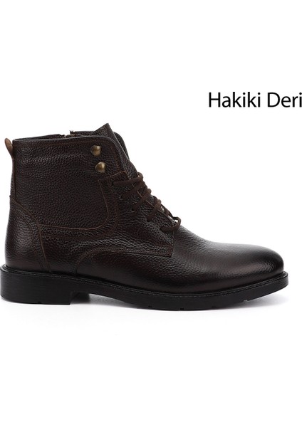 Erkek Kahve Fermuarlı Hakiki Deri Klasik Bot