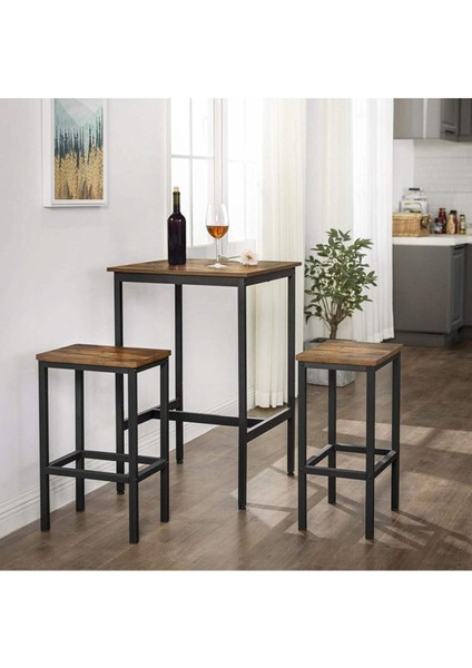 Baro Siyah Metal Ahşap Yemek Masası Yüksek 60X60X90