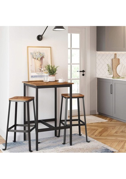 Baro Siyah Metal Ahşap Yemek Masası Yüksek 60X60X90 modelleri