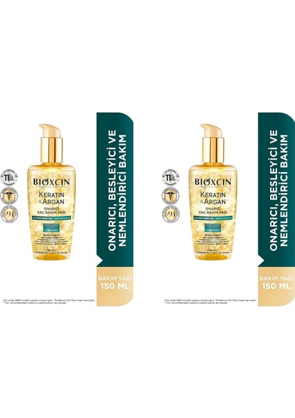Saç Bakım Yağı Onarıcı Keratin & Argan 150 ml 2 Kutu