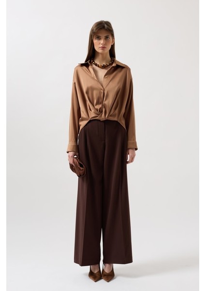 Mottisfashion Bel Büzgülü Crop Saten Gömlek fiyatları
