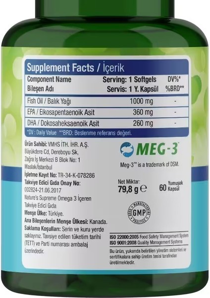 Omega 3 1000 Mg 60 Kapsül fiyatları