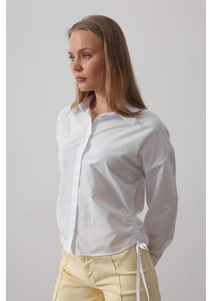 Mottisfashion Yanları Bağlamalı Basic Gömlek - Beyaz