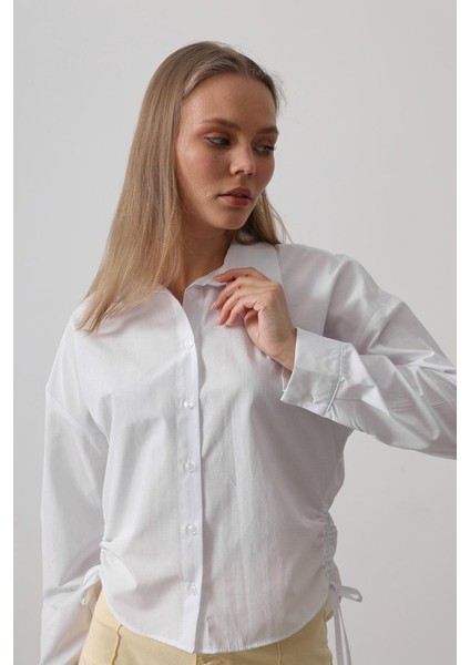 Mottisfashion Yanları Bağlamalı Basic Gömlek - Beyaz fiyatları