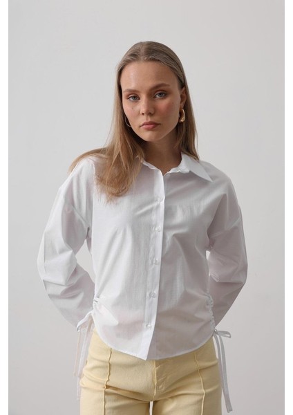 Mottisfashion Yanları Bağlamalı Basic Gömlek - Beyaz fırsatları