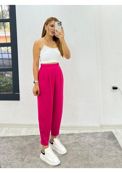 Mottisfashion Kadın Aerobin Kumaş Bel Lastikli Pileli Pantolon