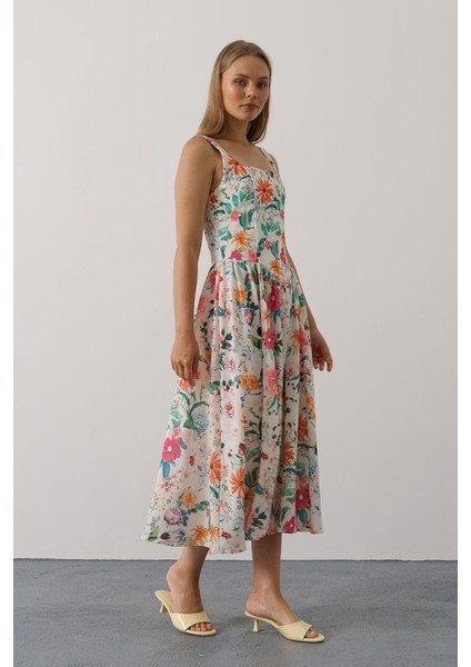 Mottisfashion Çiçek Desenli Askılı Elbise - Pembe Çiçek fırsatları
