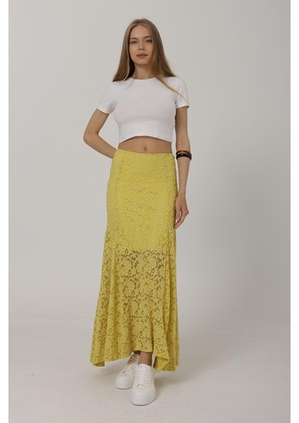 Mottisfashion Bel Lastikli Dantel Etek - Sarı fiyatları
