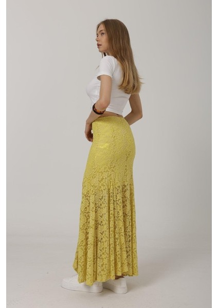 Mottisfashion Bel Lastikli Dantel Etek - Sarı fırsatları