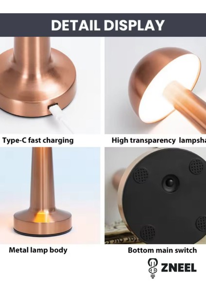Rose Gold Dokunmatik Metal Masa Lambası – 3 Renk Ayarlı, Şarjlı, 8 Saat Işık Süresi Znlnht3, One Size indirimleri