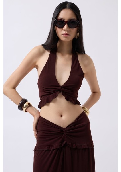 Mottisfashion Düğüm Detay Fırfırlı Crop