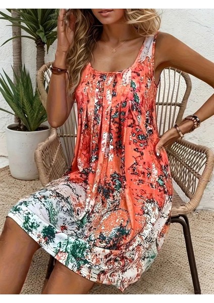 Mottisfashion Kadın Sıfır Kollu Kare Yaka Önden Pileli Salaş Süprem Elbise indirimleri