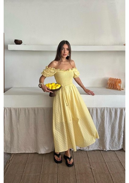 Mottisfashion Sarı Gipeli Brode Elbise modelleri