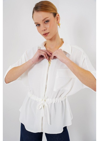 Mottisfashion Fermuarlı Gömlek 0721 - Beyaz modelleri