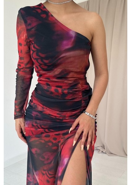 Mottisfashion Kırmızı Tek Omuzlu Tül Elbise fırsatları