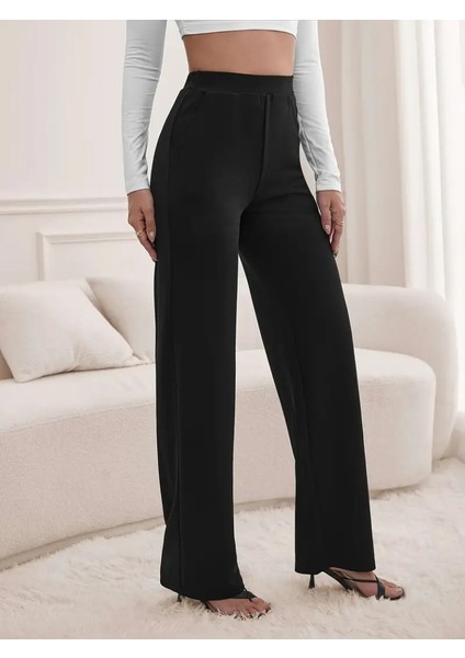Mottisfashion Kadın Yüksek Bel Cepli Geniş Kesim Ithal Krep Pantolon