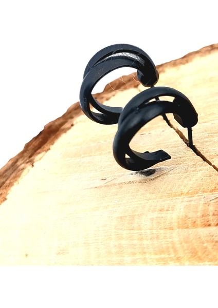 Siyah Küçük Desenli Halka Küpe