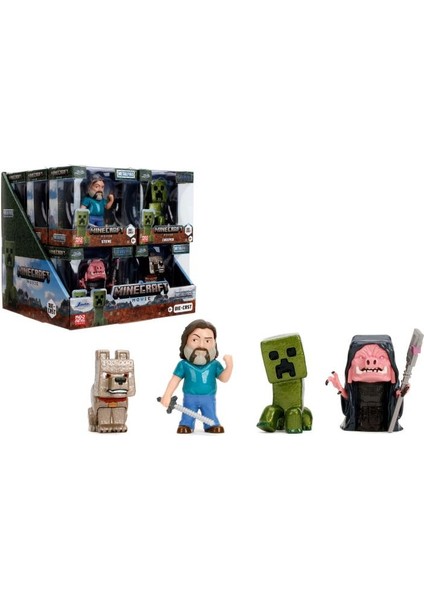 Minecraft Film Figürleri Dörtlü Full Set - 6cm Metal - Lisanslı Steve - Wolf - Creeper - Malgohsa