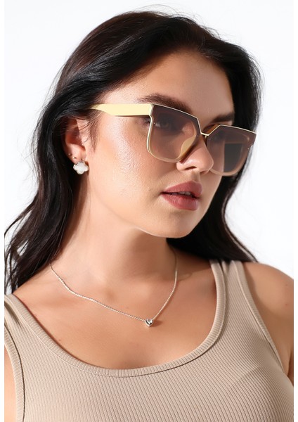 Kadın Bej Rengi Oversize UV400 Güneş Gözlüğü 23019 C21 modelleri