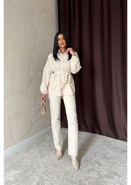 Mottisfashion Bej Petek Jakar Kumaşlı Gömlek