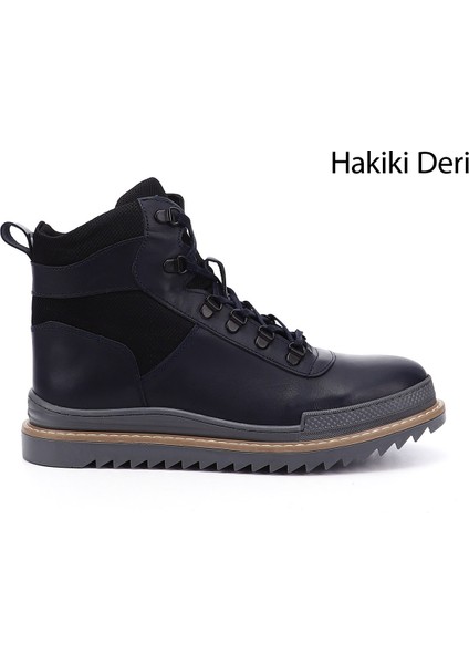 Gön Hakiki Deri Yuvarlak Burun Kauçuk Taban Bağcıklı Fermuarlı Günlük Erkek Bot 05803