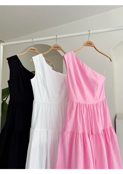 Mottisfashion Tek Omuzlu Pile Detay Maxi Elbise 2895