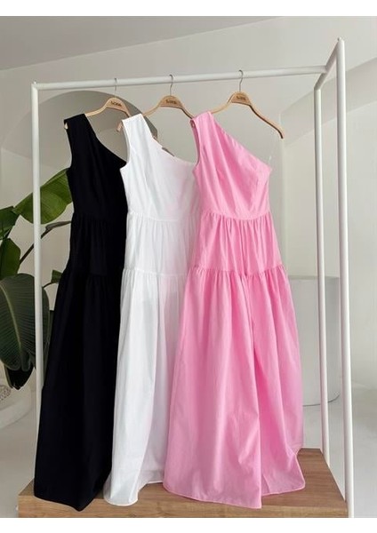 Mottisfashion Tek Omuzlu Pile Detay Maxi Elbise 2895