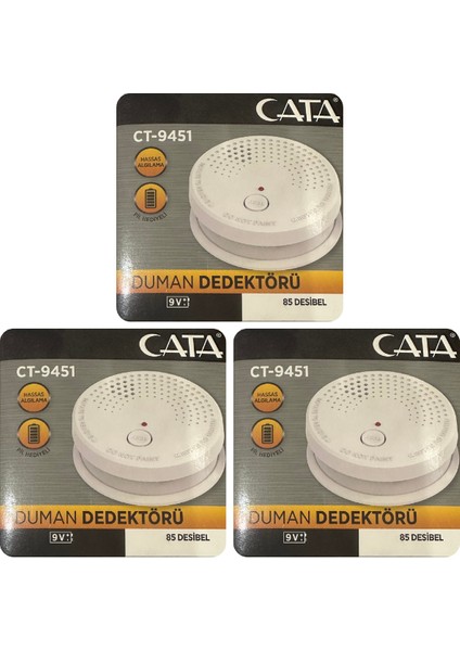 (3 Adet) Cata Pilli Duman Dedektörü Hassas Algılamalı