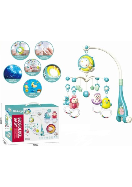 Işıklı Müzikli Bebek Dönencesi Kumandalı Projeksiyonlu Uyku Arkadaşı Mavi Dönence