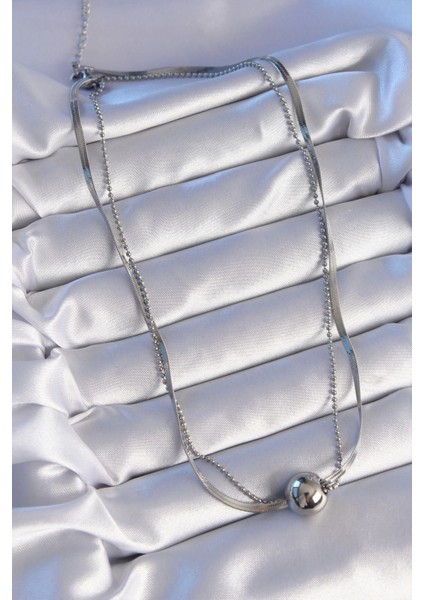 316L Çelik Çift Zincirli Gümüş Renk Topçuk Italyan Model Kolye modelleri