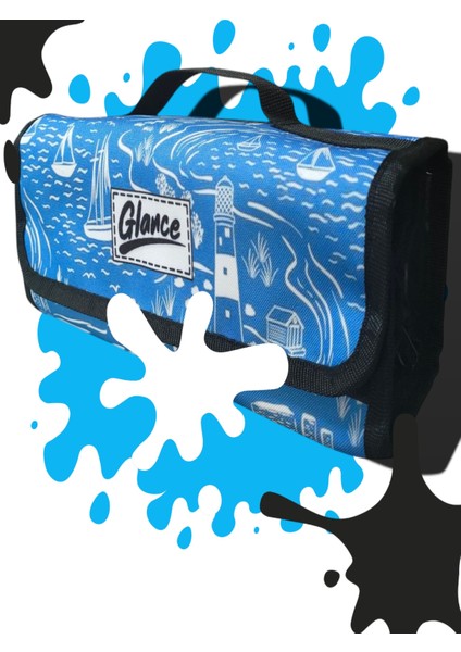 4 Bölümlü Mavi Deniz Fenerli Kalem Çantası Kulplu modelleri