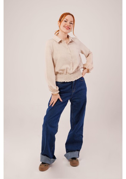 Mottisfashion Bel ve Bilek Lastikli Bej Bluz fiyatları