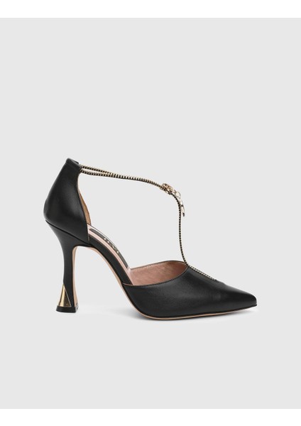 Samira Hakiki Deri Kadın Siyah Topuklu Ayakkabı modelleri