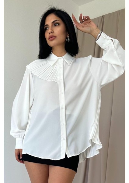 Mottisfashion Beyaz Pilise Detaylı Jesica Gömlek indirimleri