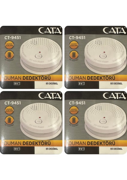 (4 Adet) Cata Pilli Duman Dedektörü Hassas Algılamalı