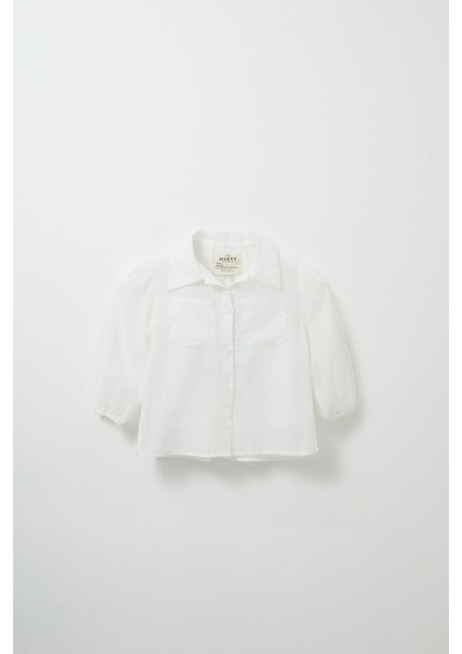 Kol Büzgülü Beyaz Gömlek