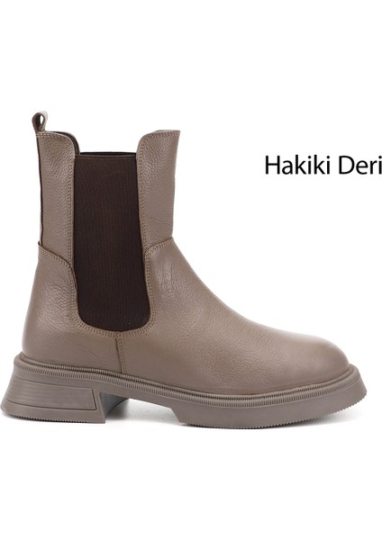 Kadın Vizon Kalın Taban Hakiki Deri Chelsea Bot