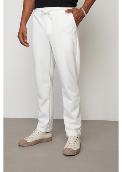 Beyaz Regular Fit Erkek Duble Paça Pantolon E1029 modelleri