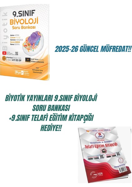 Biyotik Yayınları 9.sınıf Biyoloji Soru Bankası +9.sınıf Telafi Eğitim Kitapçığı Hediye!!
