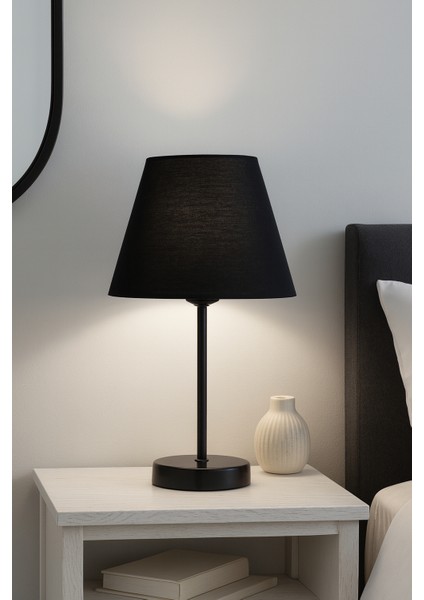 Siyah Modern Yatak Odası Abajur Siyah Ayaklı Masa Lambası