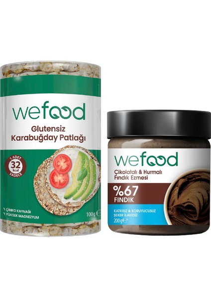 Çikolatalı Hurmalı Fındık Ezmesi 200 gr + Glutensiz Karabuğday Patlağı 100 gr