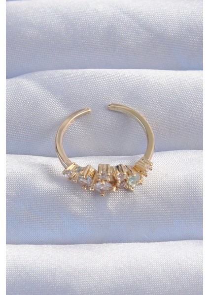 Pirinç Gold Renk Zirkon Taşlı Damla Detay Ayarlanabilir Yüzük fiyatları