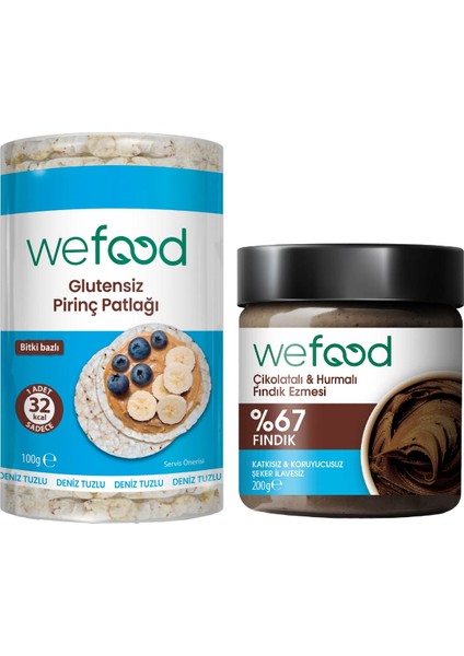 Çikolatalı Hurmalı Fındık Ezmesi 200 gr + Wefood Glutensiz Pirinç Patlağı 100 gr