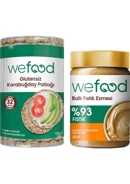 Şekersiz Ham Ballı Fıstık Ezmesi 300 gr + Glutensiz Karabuğday Patlağı 100 gr