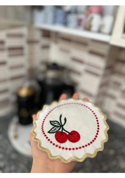 2 Adet Kirazlı Kahve Sunum Mendili, Servis Peçetesi, Kokteyl Peçetesi fiyatları