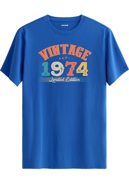 Echo Vintage Tişört 1974 Tarihli Doğum Günü Hediyesi Bisiklet Yaka Vintage Tshirt