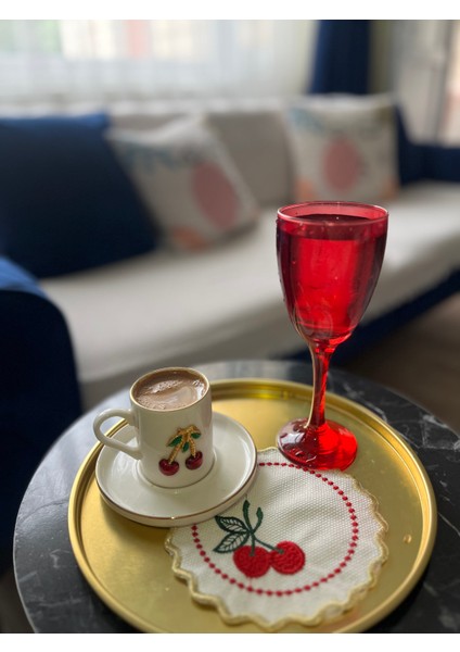 6 Adet Kirazlı Kahve Sunum Mendili, Servis Peçetesi, Kokteyl Peçetesi fiyatları