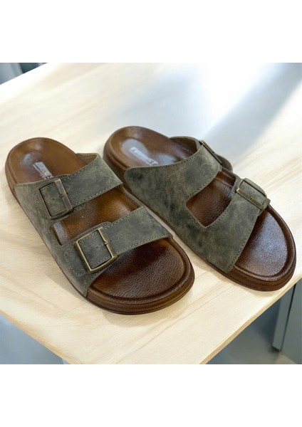 Ortopedik Iki Tokalı Erkek Haki Terlik